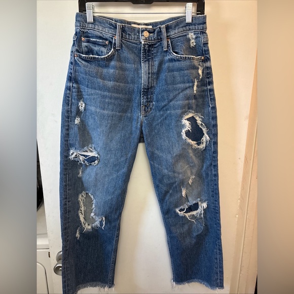 MOTHER Denim - MOTHER SUPERIOR High Waisted Study Hover Distressed Jeans Peaches and Screams 29